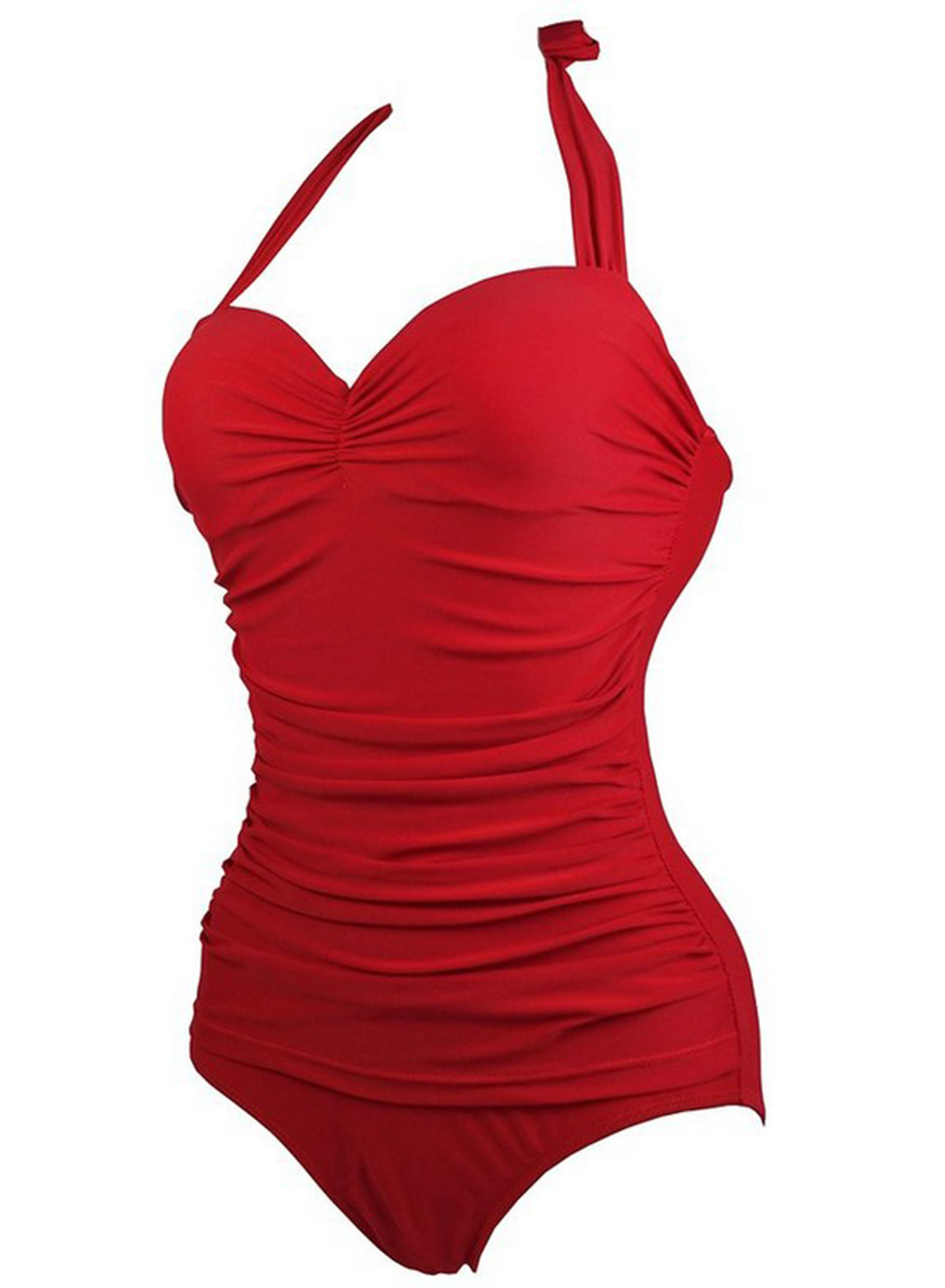 Fashion Halter Neck Sleeveless Backless Solid Color Swimwear One Piece ...