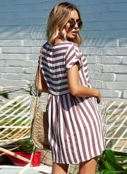 Fashion Striped Loose Short Sleeve Round Neck Women Dress